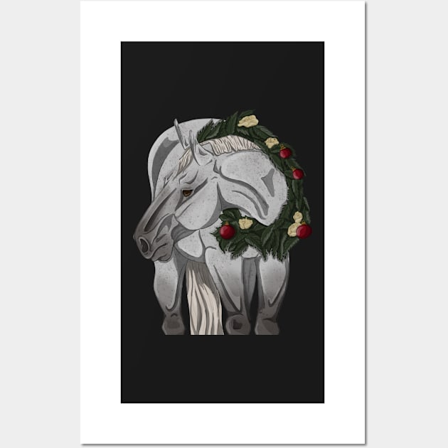 Fleabitten Grey Christmas Horse in Wreath Wall Art by themarementality